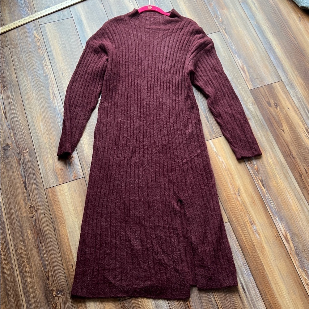 Aerie Ribbed Knit Mock Neck  Sweater Dress - Deep Burgundy - Picture 4 of 11